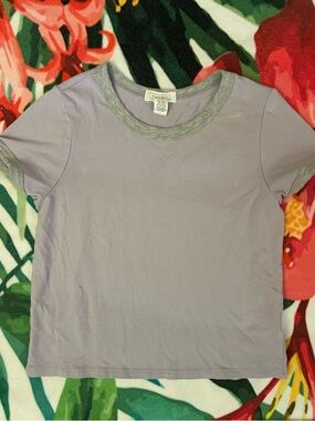 Full Tilt Lavender Short Sleeve Tee with Heather Gray Trim
